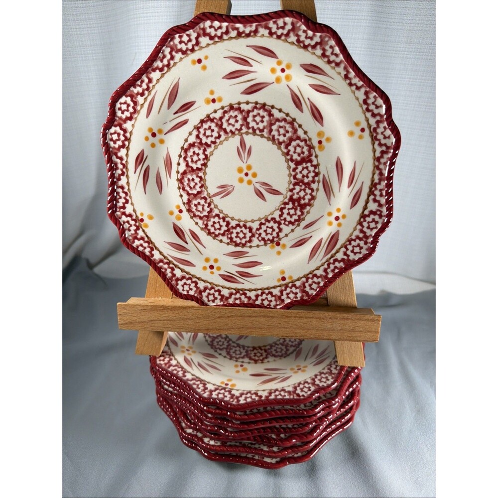 Temp-Tations Old World Cranberry Red Scalloped Salad Dessert Plates 8” Set of 4